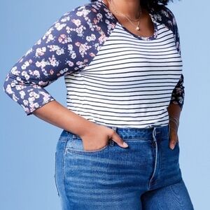 Maurices Floral and Stripe Baseball Tee NWT